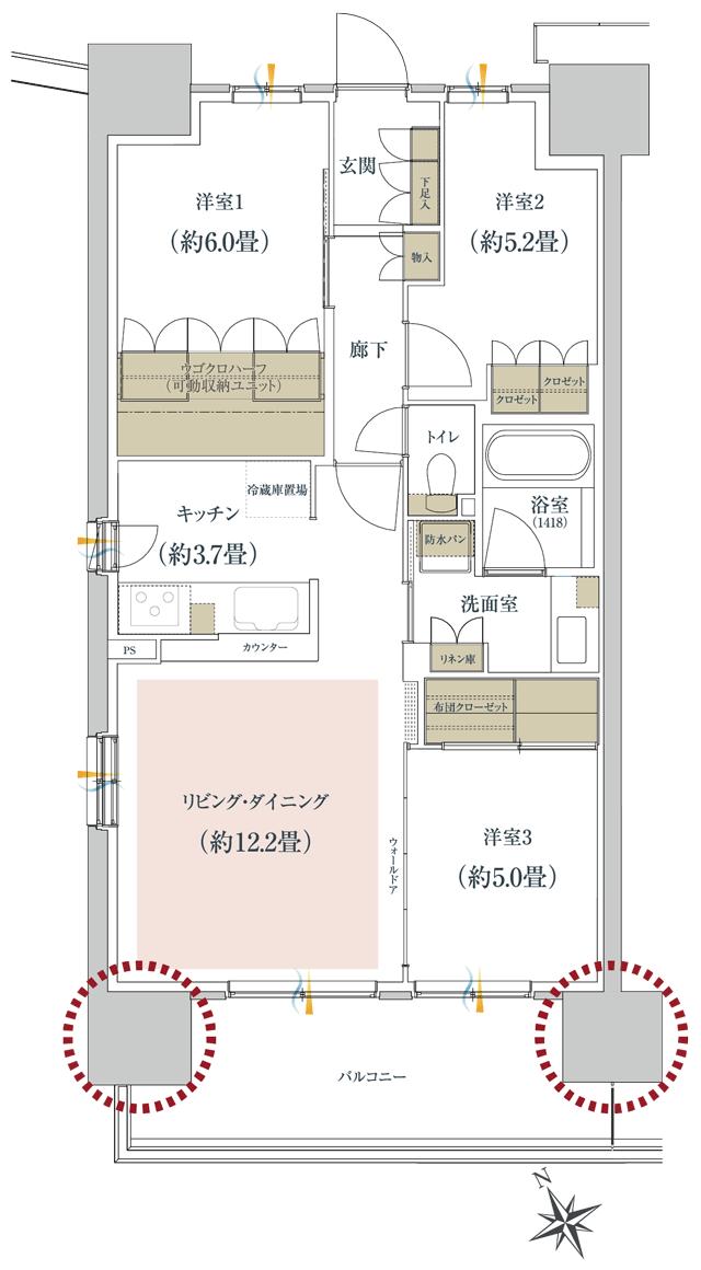 ルネ柏ディアパークの間取り図　C1：3LDK+UGOCLO