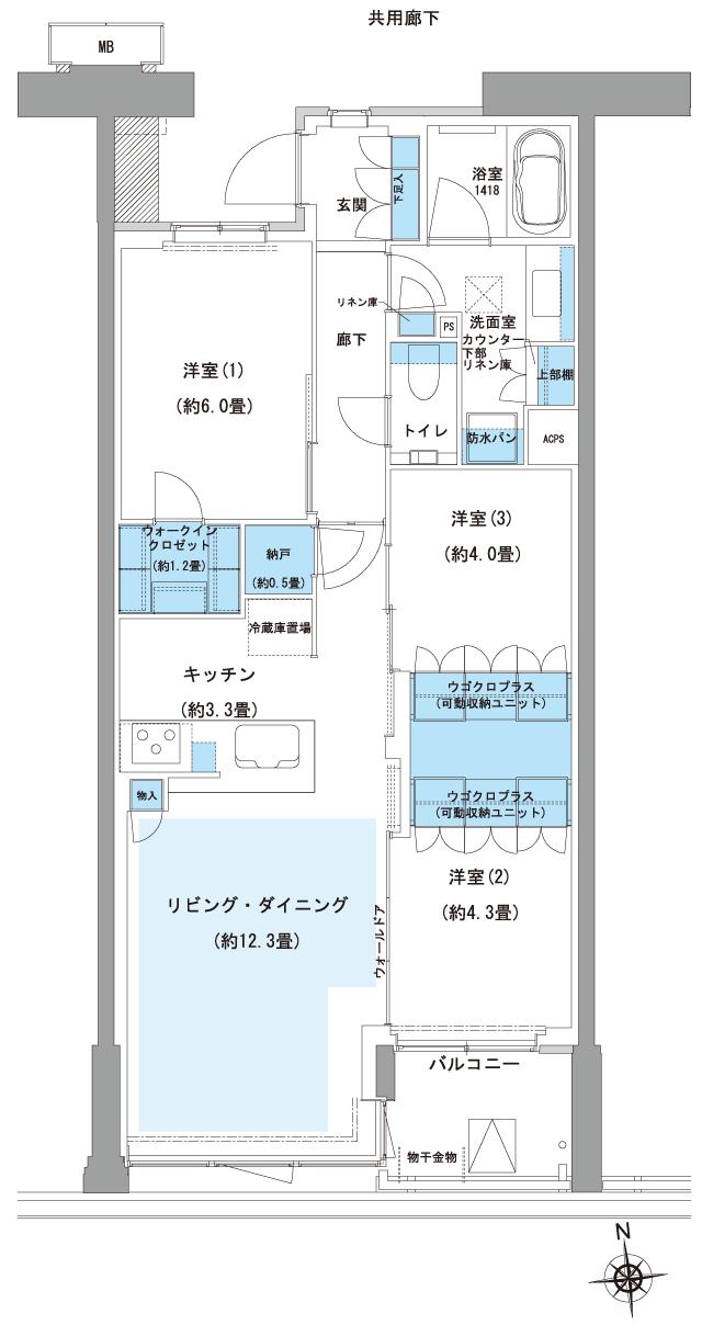 ルネグラン上石神井の間取り図　M2p：3LDK+UC+WIC+N