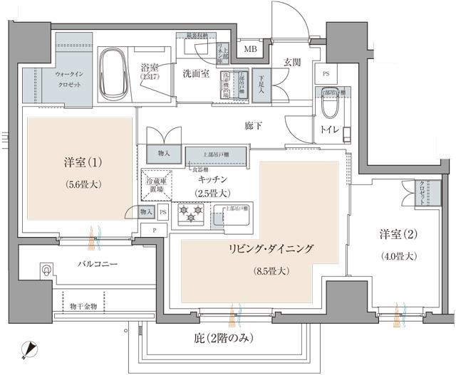 ブランズ巣鴨三丁目の間取り図　A：2LDK+WIC