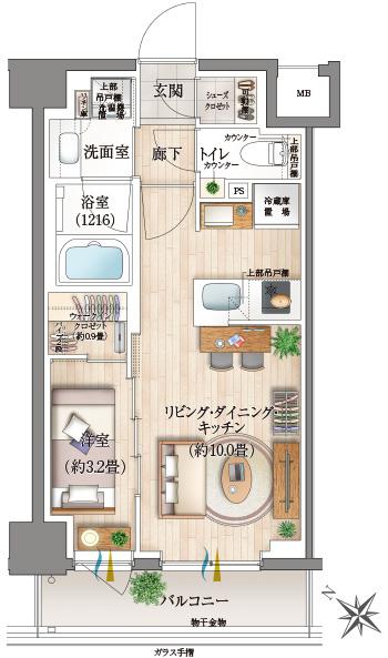 ウエリス南行徳駅前の間取り図　C2：1LDK+WIC+SC