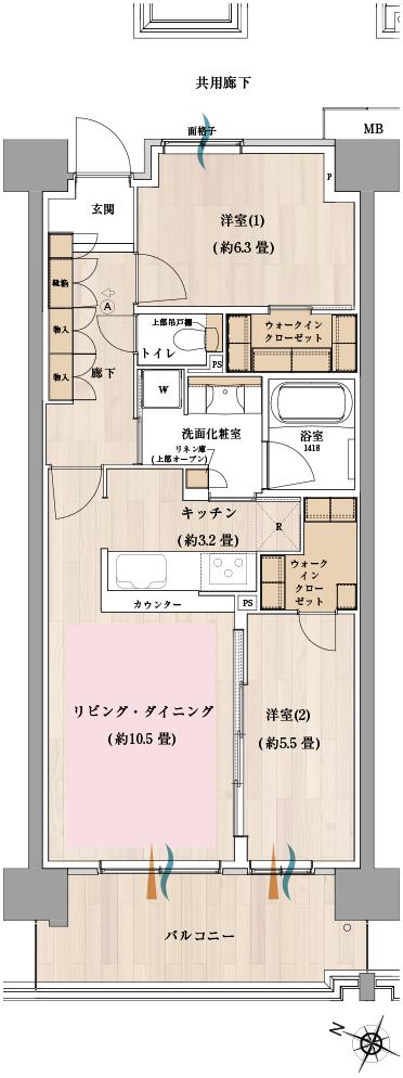 オハナ 松戸ガーデニアの間取り図　G：2LDK+2WIC