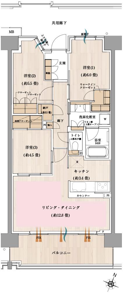 オハナ 松戸ガーデニアの間取り図　L：3LDK+N+WIC