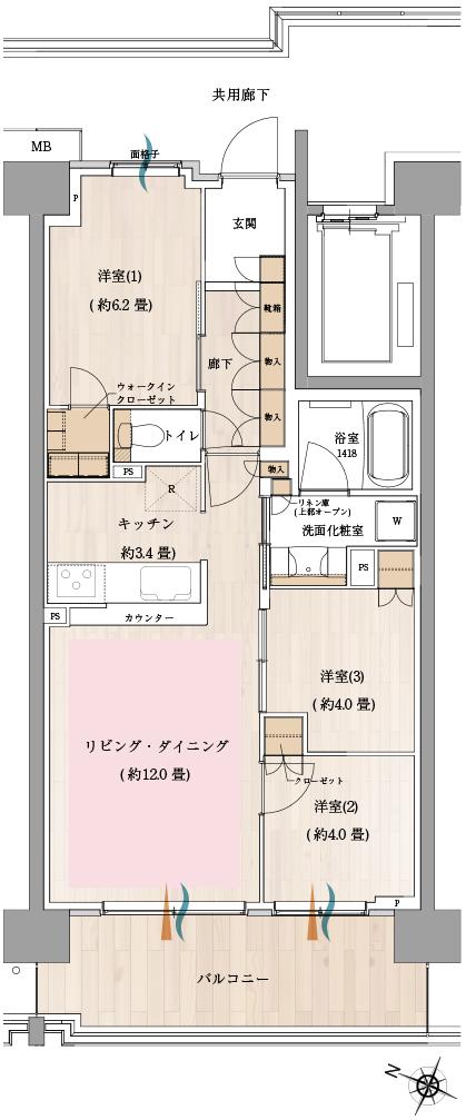 オハナ 松戸ガーデニアの間取り図　D：3LDK+WIC