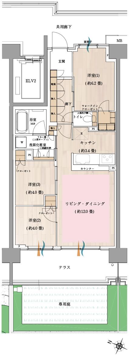 オハナ 松戸ガーデニアの間取り図　Eg：3LDK+WIC