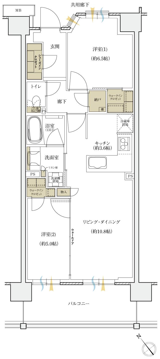 シエリアシティ横浜東戸塚の間取り図　E9：2LDK+2WIC+N+SIC