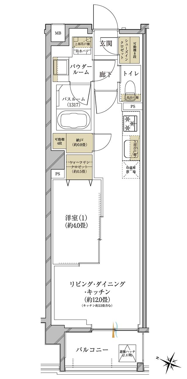 ヴェレーナ久が原の間取り図　B：1LDK+W+SC+N
