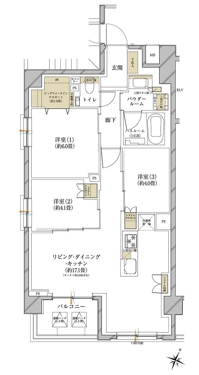 ヴェレーナ久が原の間取り図　D：3LDK+BW