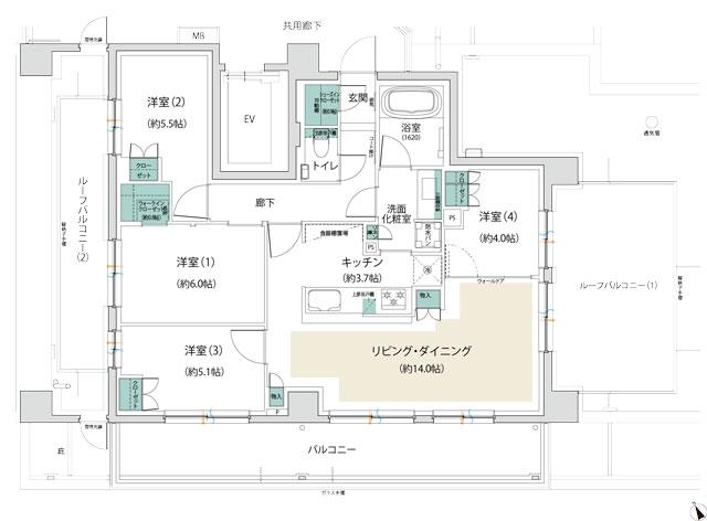 プレディア南浦和の間取り図　I：4LDK+WIC+SIC