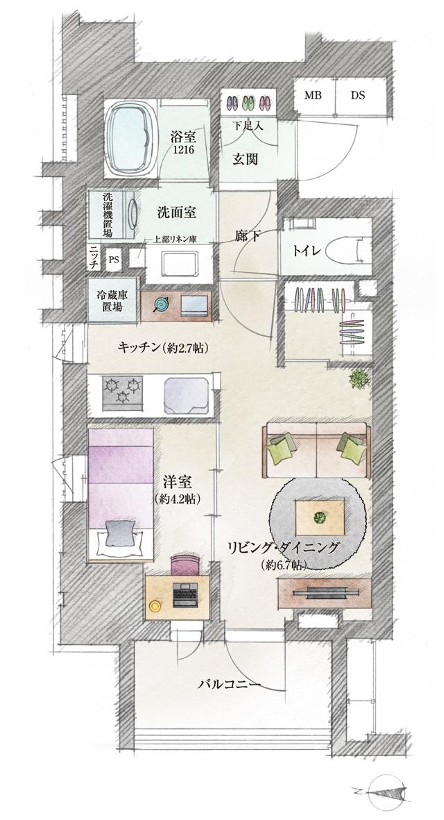 クレヴィア板橋区役所前の間取り図　E：1LDK+WIC