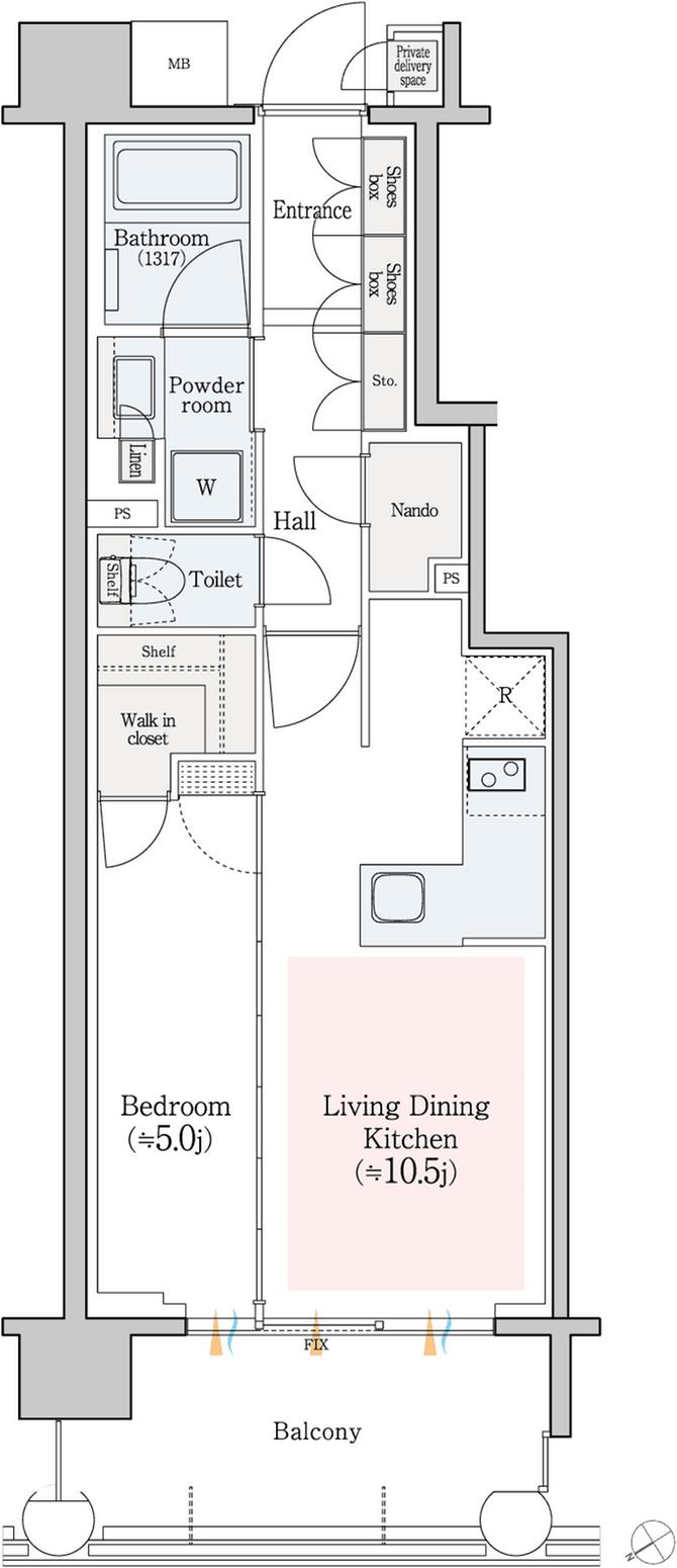 レ・ジェイド横濱桜木町の間取り図　C：1LDK+WIC+N