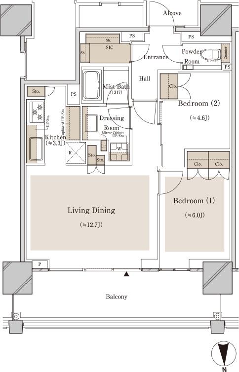ブランズタワー大崎の間取り図　S-61O：2LDK+SIC