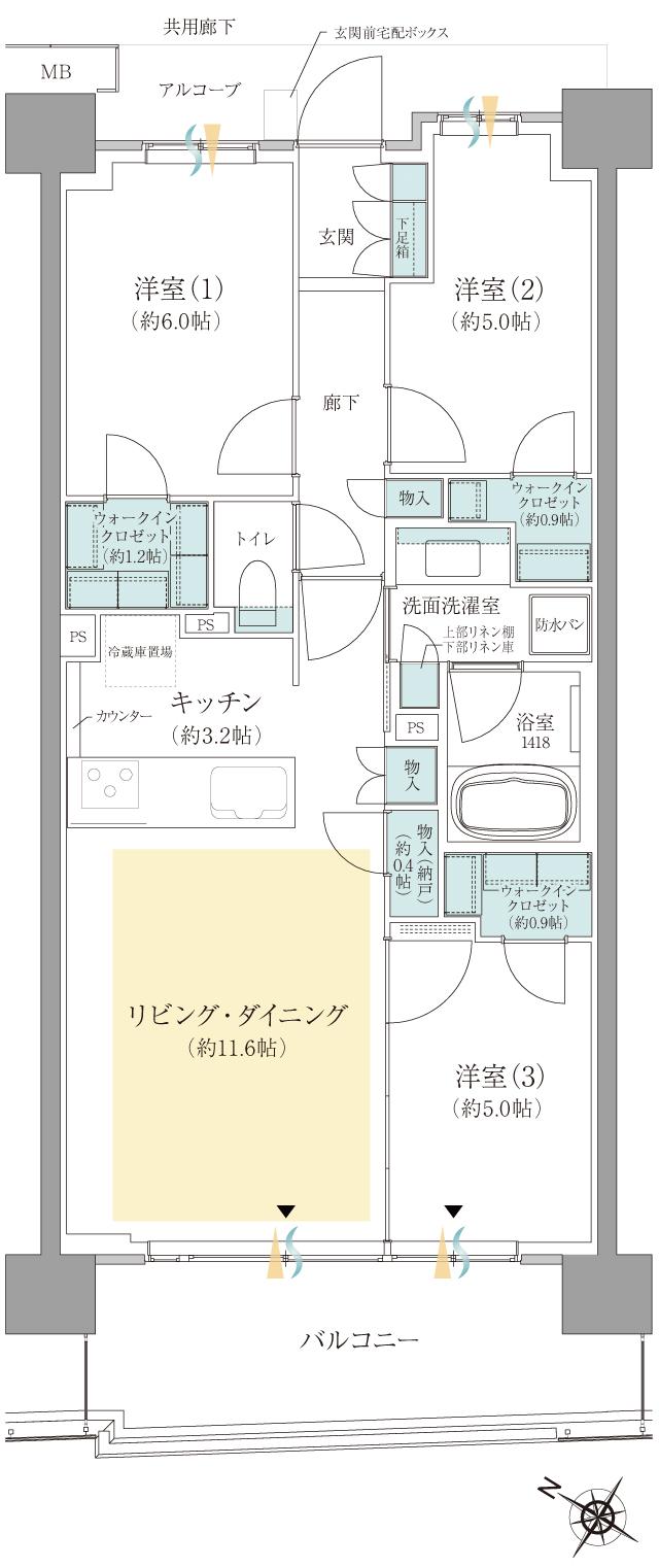 ジオ板橋浮間舟渡の間取り図　C4：3LDK+3WIC+N
