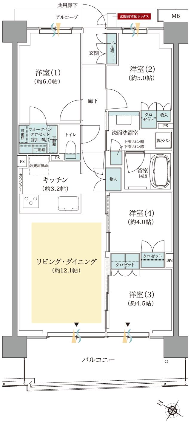 ジオ板橋浮間舟渡の間取り図　C13：4LDK+WIC