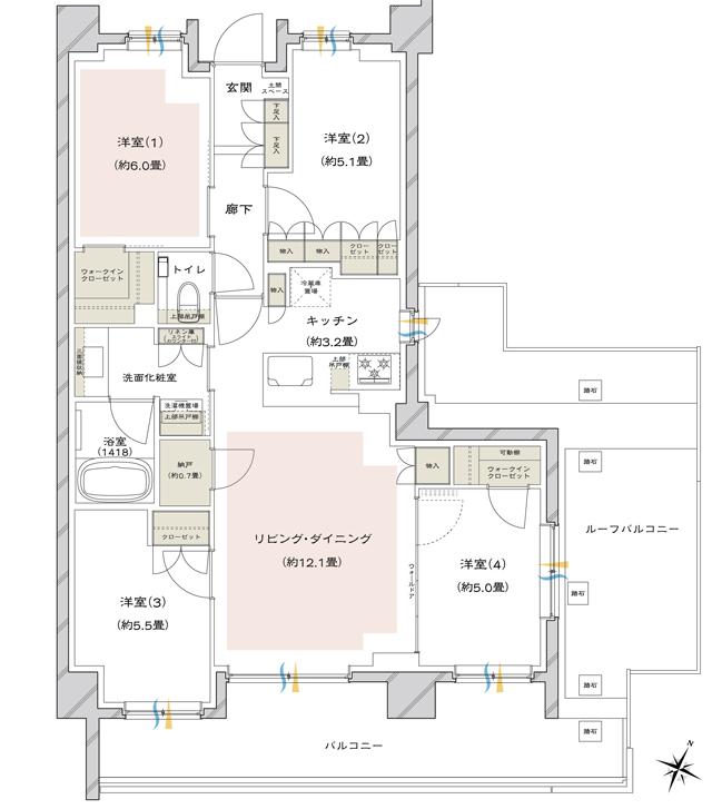 ドレッセたまプラーザ ラベニューの間取り図　SEr：4LDK+2WIC+N