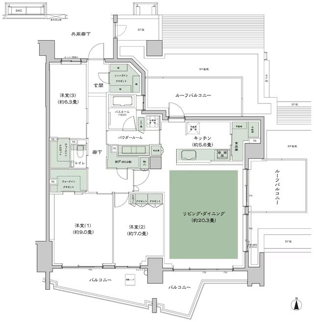 シティテラス文京小石川の間取り図　A-Qr：3LDK+N(納戸)+2WIC(ウォークインクロゼット)+SIC(シューズインクロゼット)