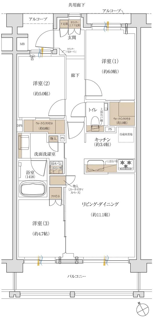 ジオ荻窪の間取り図　H1'：3LDK+2WIC