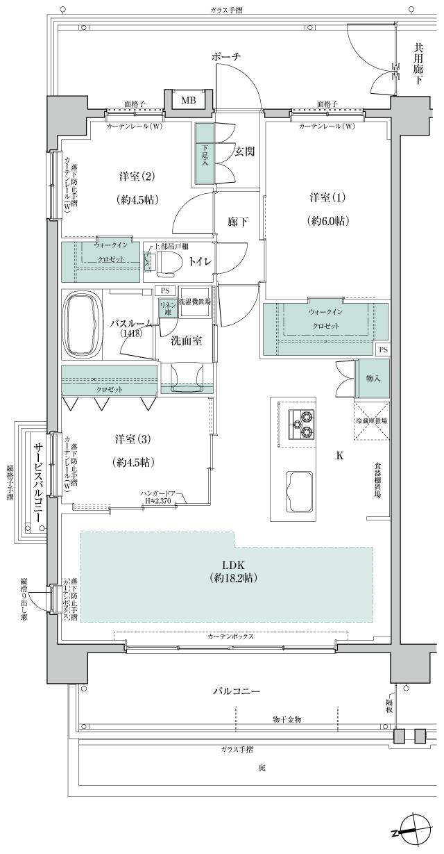 ブリシア川口カームコート／エアーコートの間取り図　A-A：3LDK+2WIC