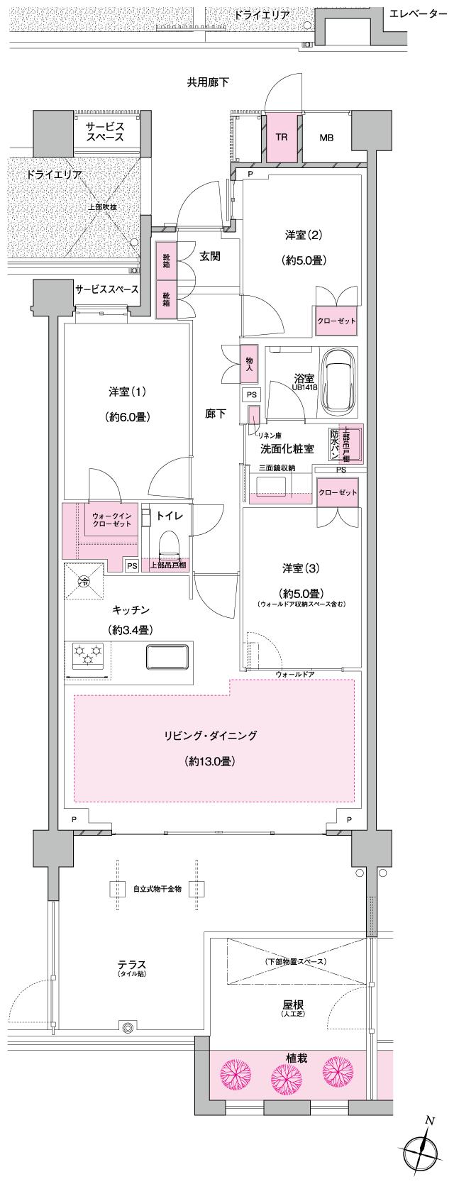 プラウド美しが丘ヒルサイドの間取り図　Gt：3LDK+WIC