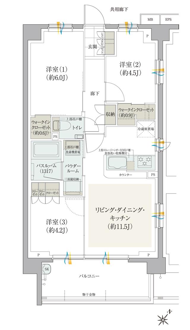 ガーラ・レジデンス稲城矢野口駅前の間取り図　C3：3LDK+2WIC