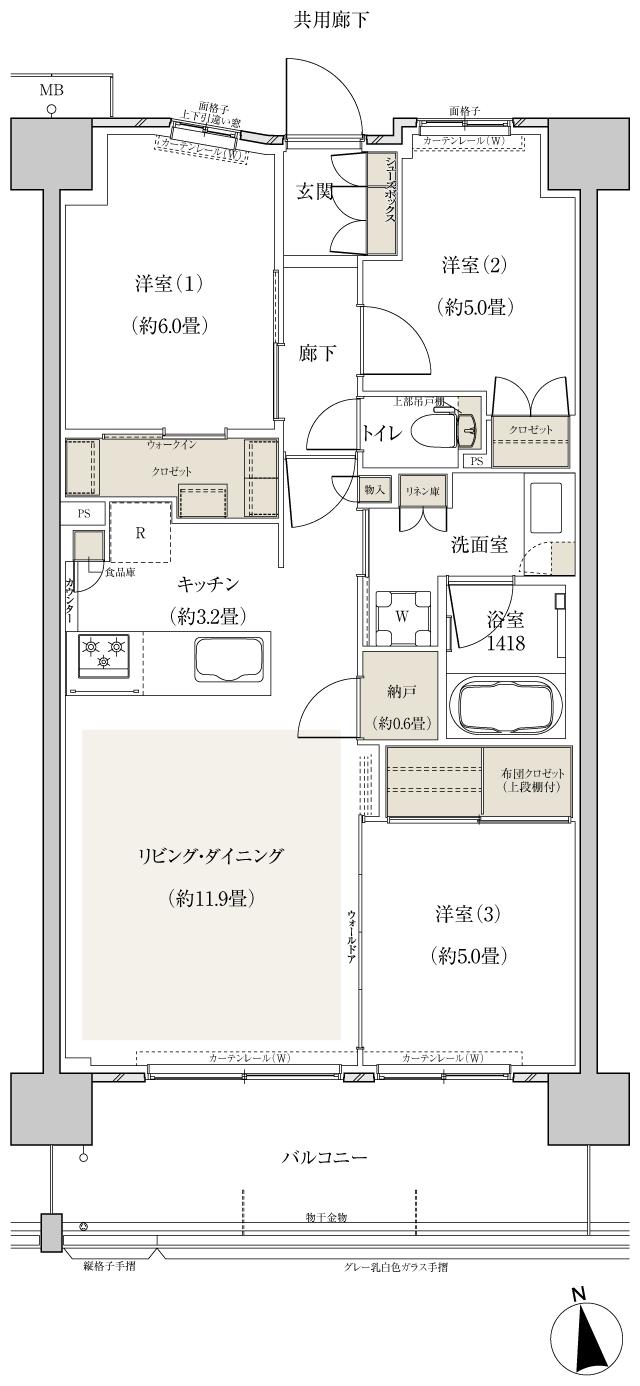 レアシス横濱鴨居の間取り図　F1：3LDK+N+WIC