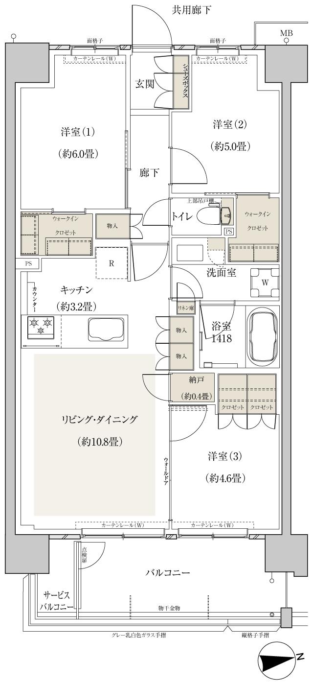 レアシス横濱鴨居の間取り図　I：3LDK+N+2WIC