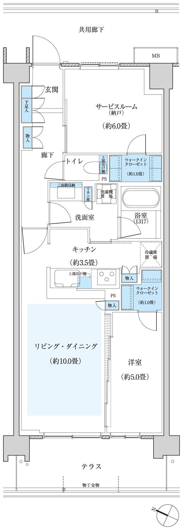プラネスーペリア西東京緑町の間取り図　WCt：1LDK+S+2WIC
