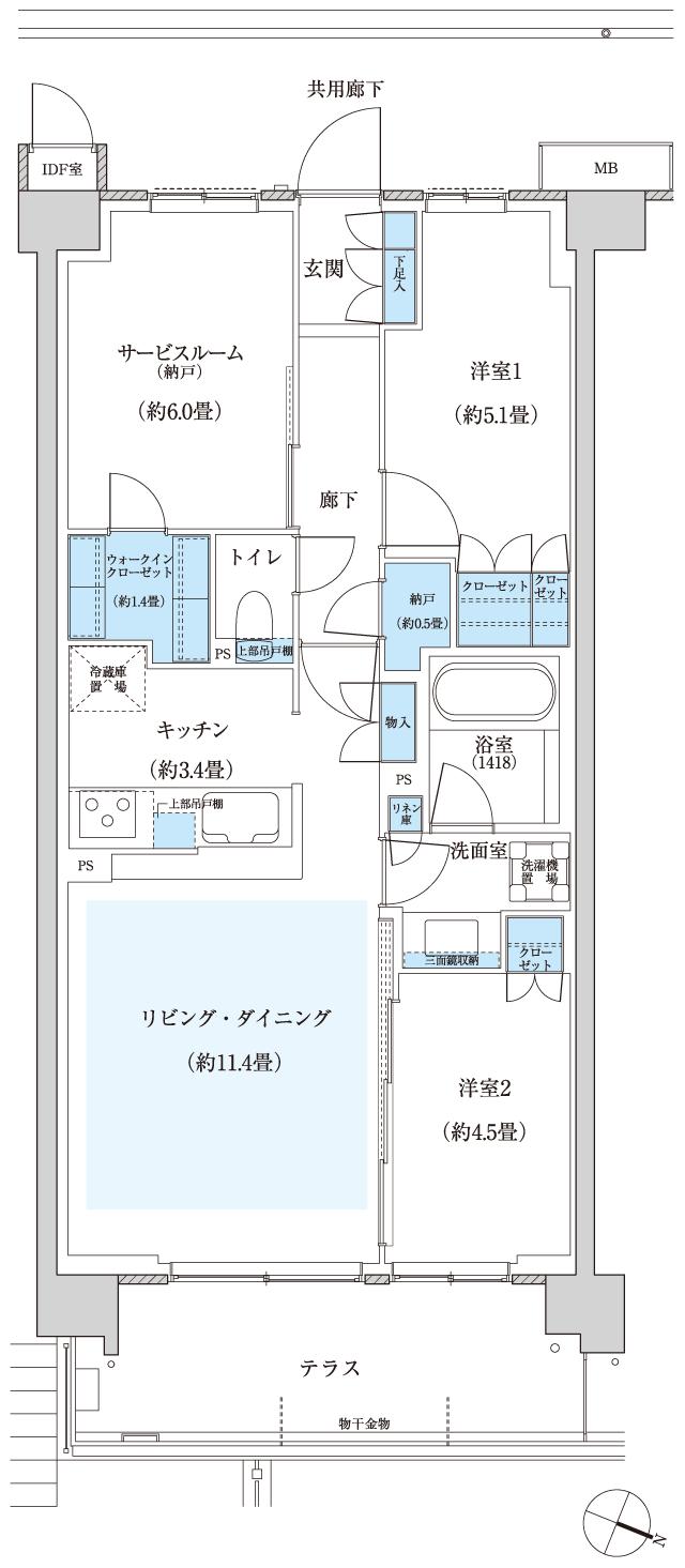 プラネスーペリア西東京緑町の間取り図　ELt：2LDK+S+WIC+N