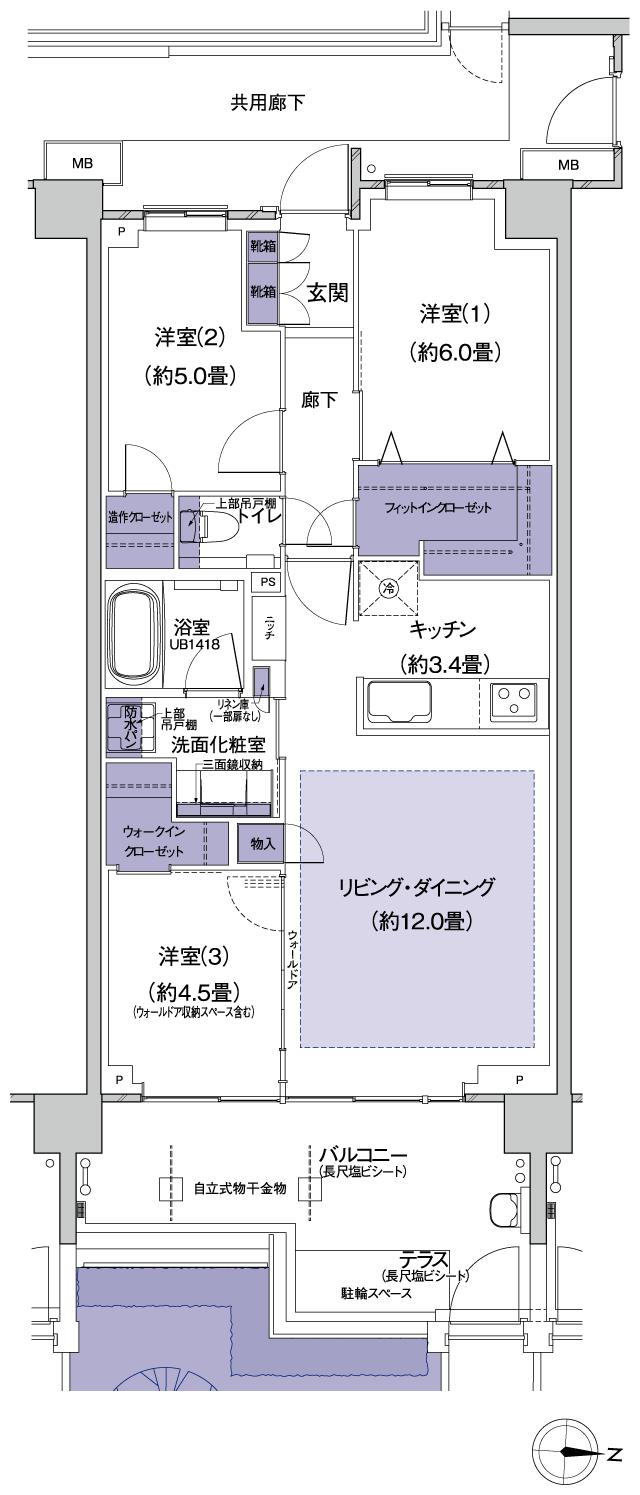 プラウド新丸子エアリーコートの間取り図　It：3LDK+WIC+FIC