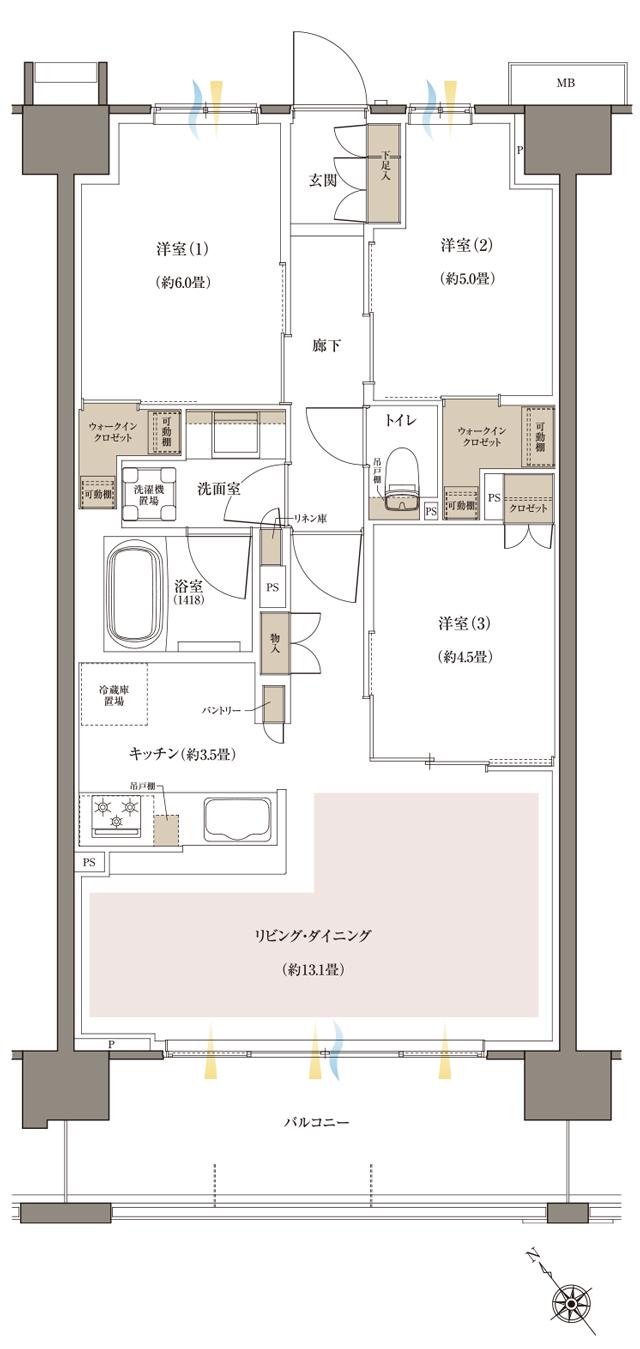 Brillia(ブリリア)八王子 River Terraceの間取り図　C1：3LDK+2WIC