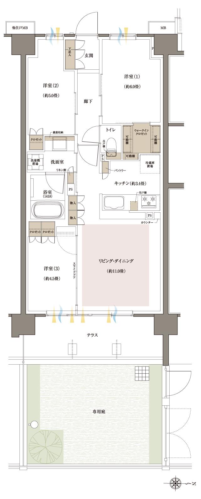 Brillia(ブリリア)八王子 River Terraceの間取り図　G3g：3LDK+WIC