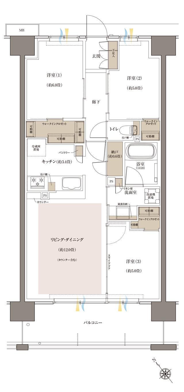 Brillia(ブリリア)八王子 River Terraceの間取り図　B4：3LDK+3WIC+N
