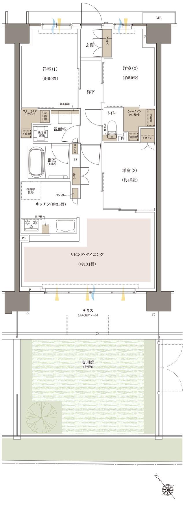 Brillia(ブリリア)八王子 River Terraceの間取り図　C1g：3LDK+2WIC