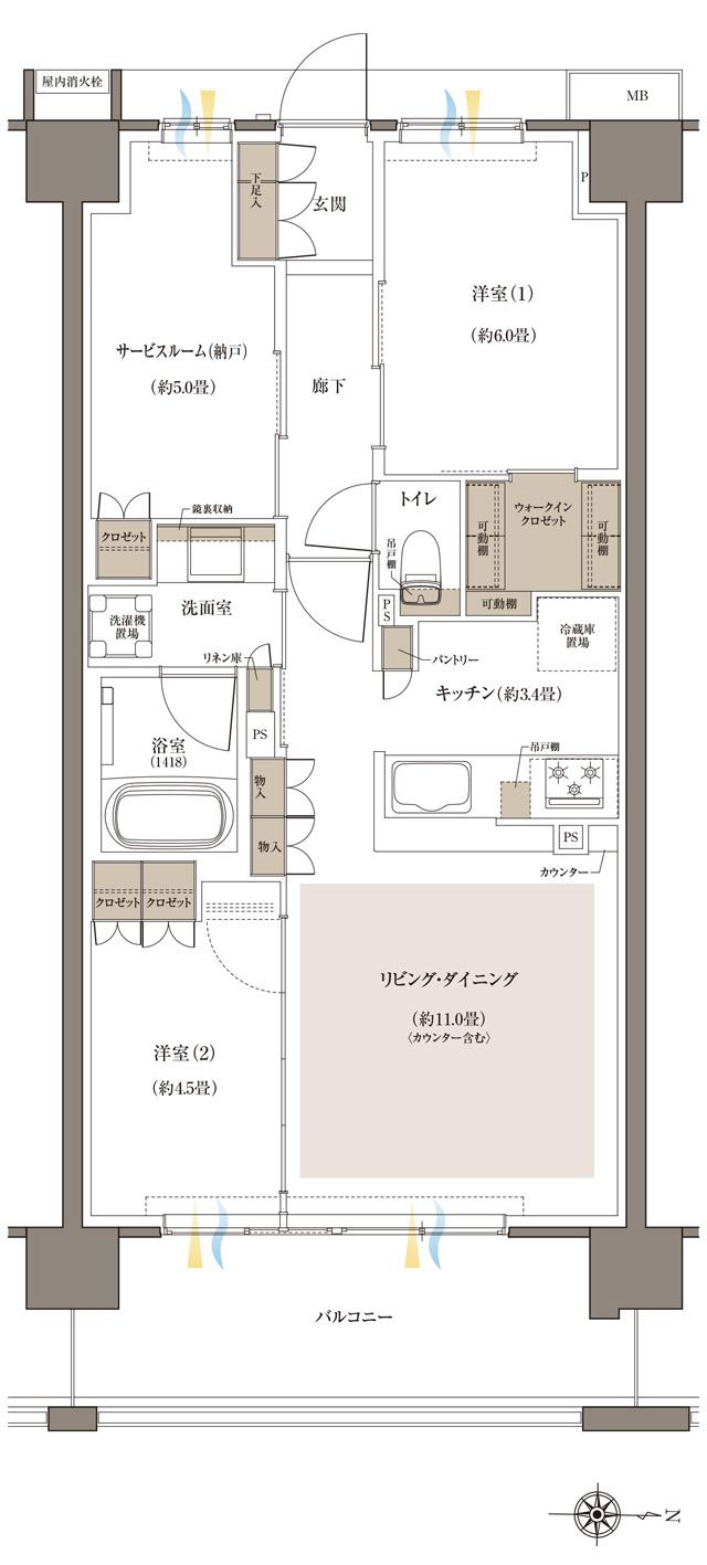 Brillia(ブリリア)八王子 River Terraceの間取り図　G2(2・3F)：2LDK+S+WIC