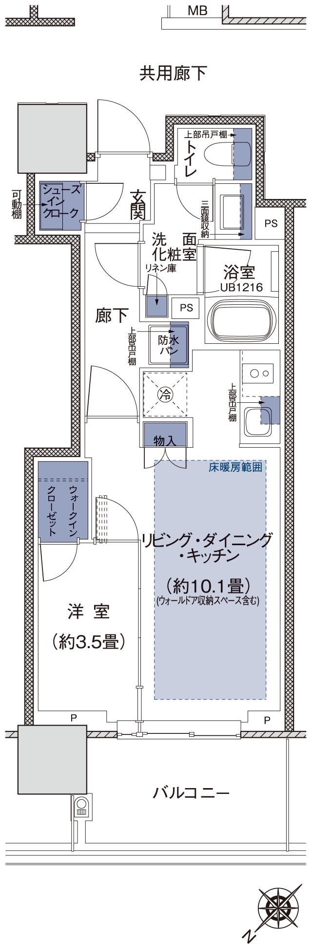 プラウドタワー相模大野クロスの間取り図　M：1LDK+WIC+SIC