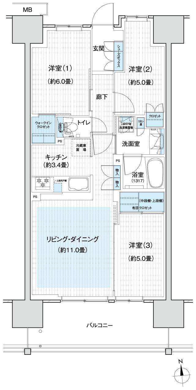Grace Garden 小平小川東の間取り図　B4：3LDK+WIC