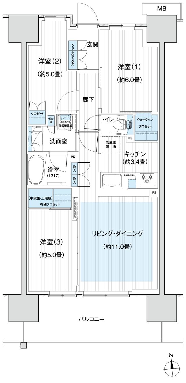 Grace Garden 小平小川東の間取り図　B5：3LDK+WIC