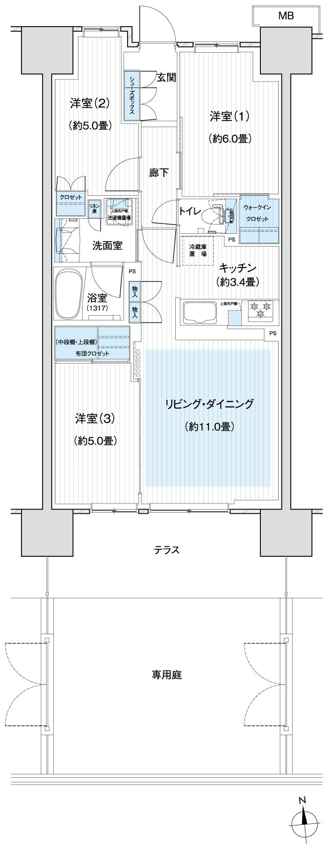 Grace Garden 小平小川東の間取り図　B5g：3LDK+WIC