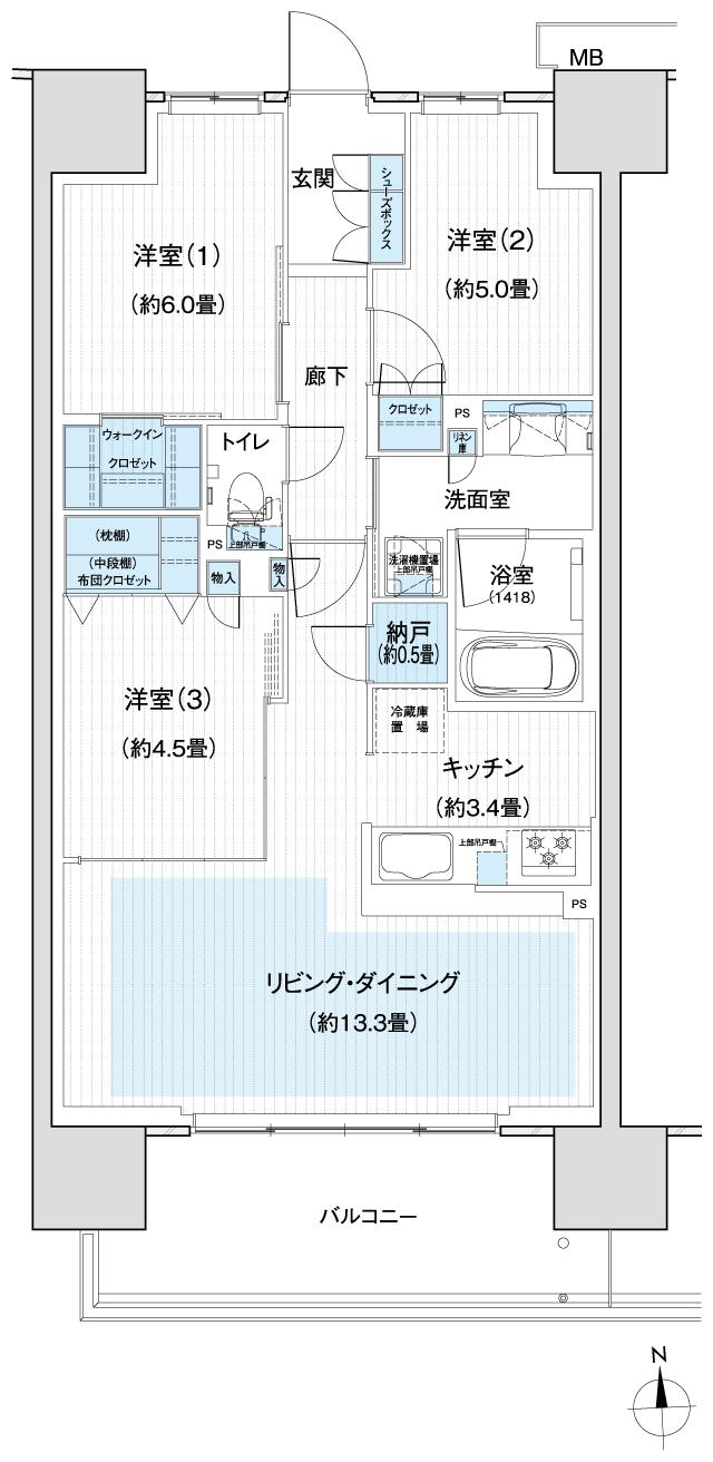Grace Garden 小平小川東の間取り図　C1：3LDK+N+WIC