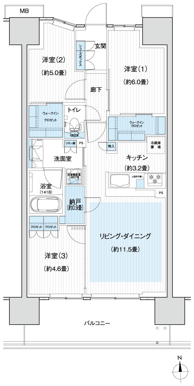 Grace Garden 小平小川東の間取り図　C10：3LDK+N+2WIC