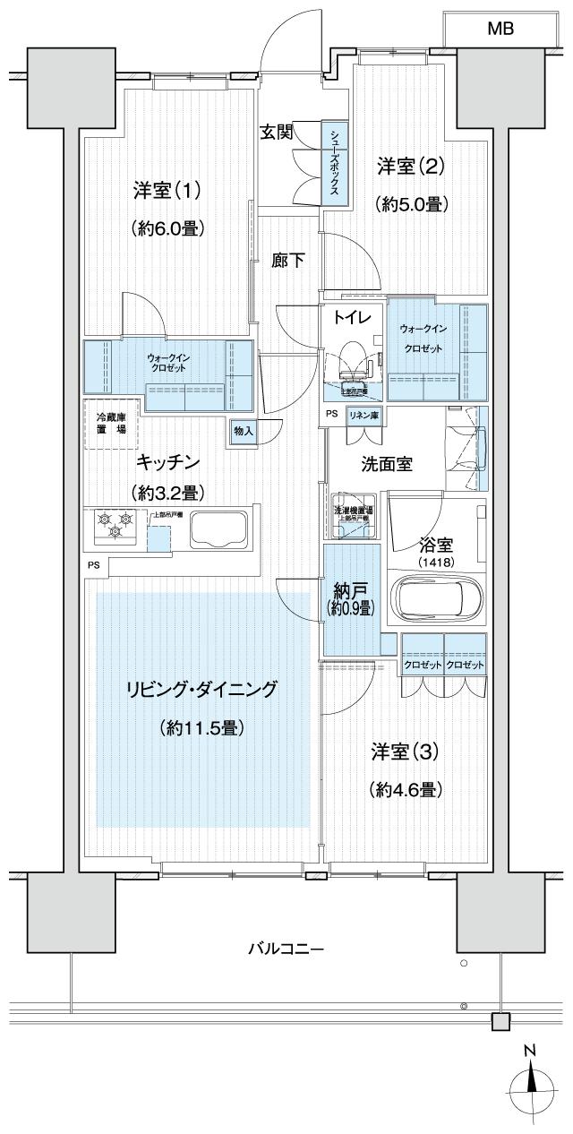 Grace Garden 小平小川東の間取り図　C3：3LDK+N+2WIC