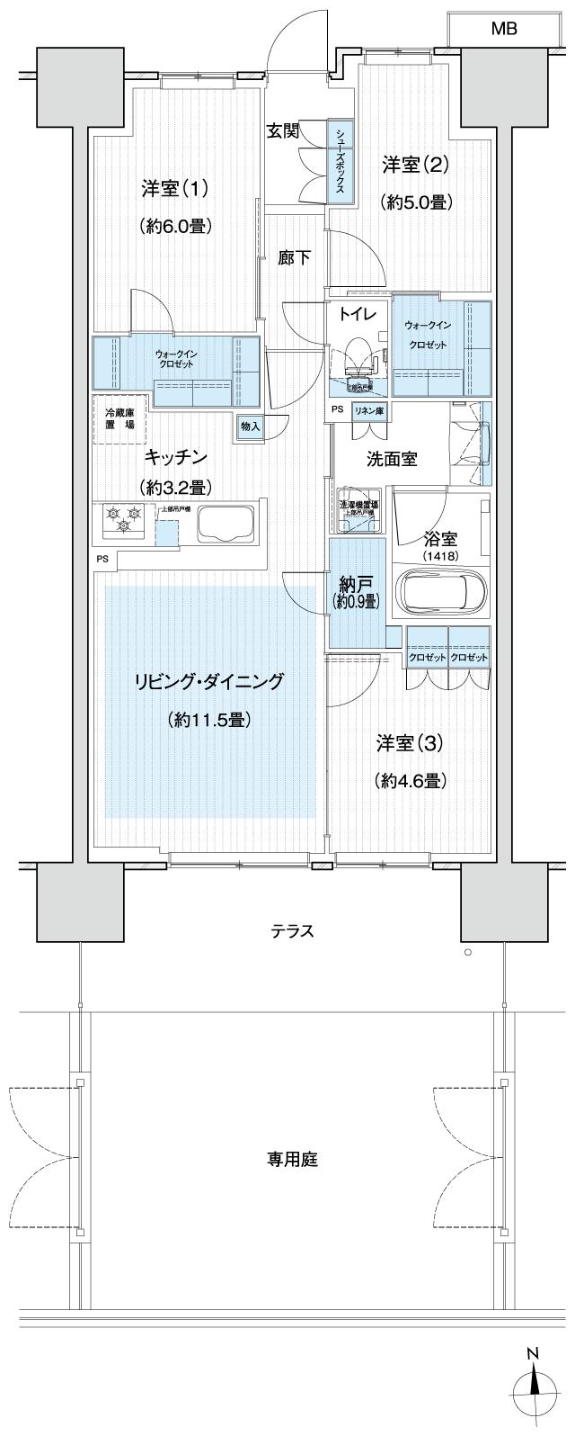 Grace Garden 小平小川東の間取り図　C3g：3LDK+N+2WIC