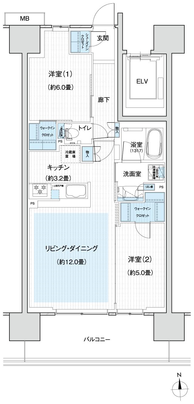 Grace Garden 小平小川東の間取り図　C6：2LDK+2WIC+SIC