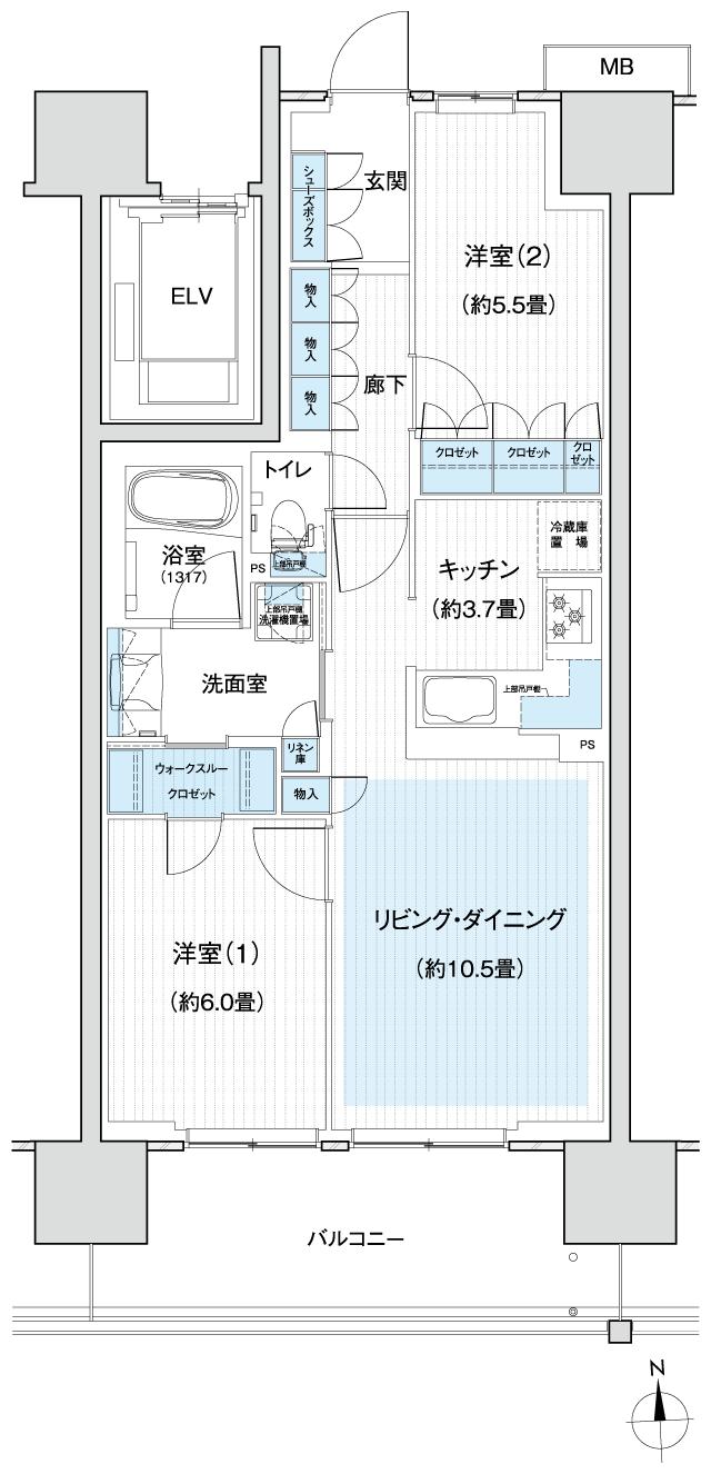Grace Garden 小平小川東の間取り図　C7：2LDK+WTC