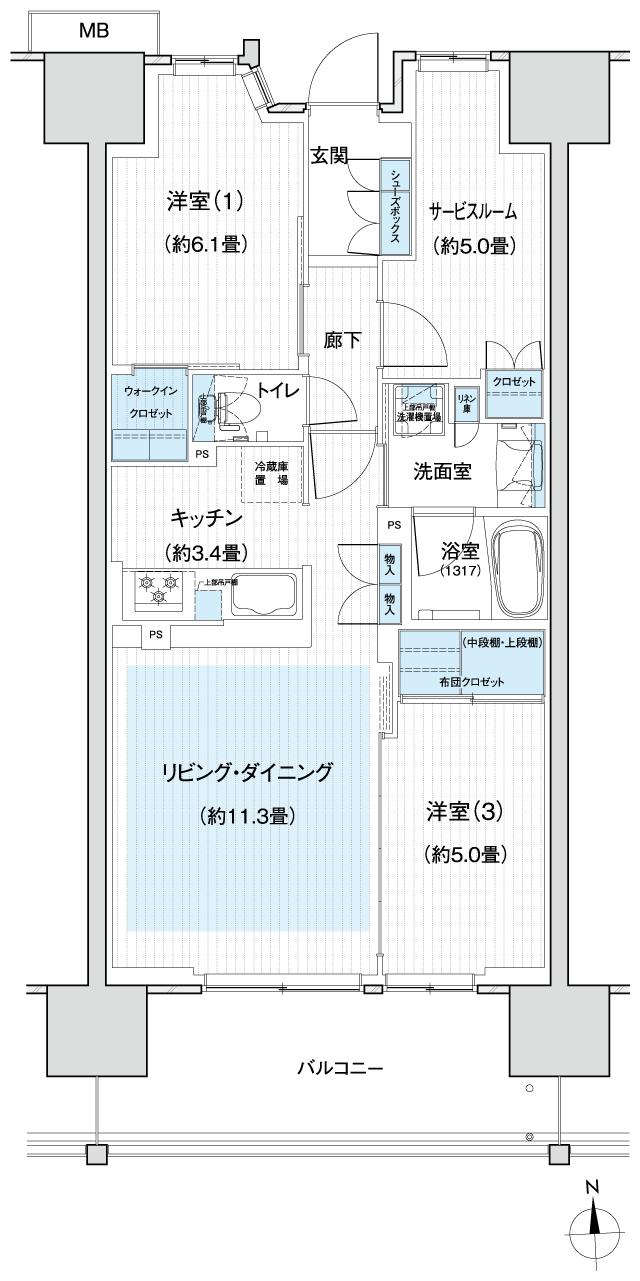 Grace Garden 小平小川東の間取り図　C8：2LDK+S(サービスルーム[納戸])+WIC