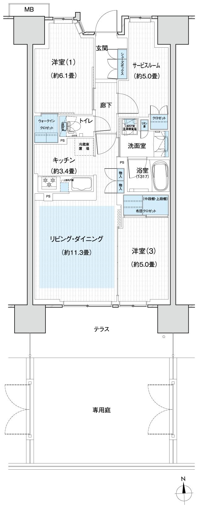Grace Garden 小平小川東の間取り図　C8g：2LDK+S(サービスルーム[納戸])+WIC