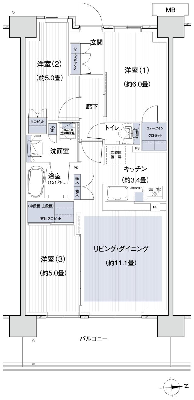 Grace Garden 小平小川東の間取り図　D11：3LDK+WIC