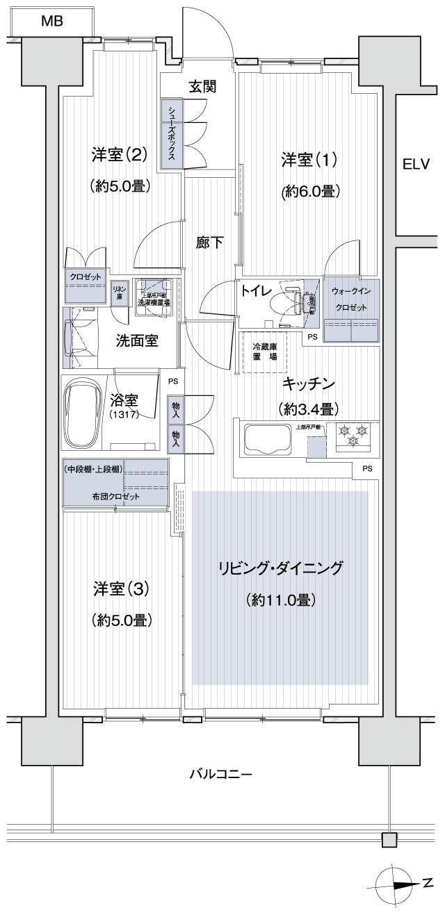 Grace Garden 小平小川東の間取り図　D4：3LDK+WIC
