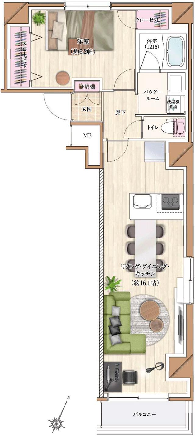LEXE AZEST横濱関内の間取り図　A(MENU PLAN)：1LDK