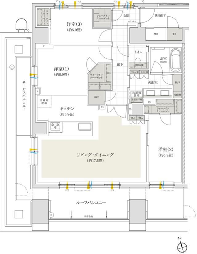 バウス日暮里の間取り図　T：3LDK+3WIC+SIC+2N