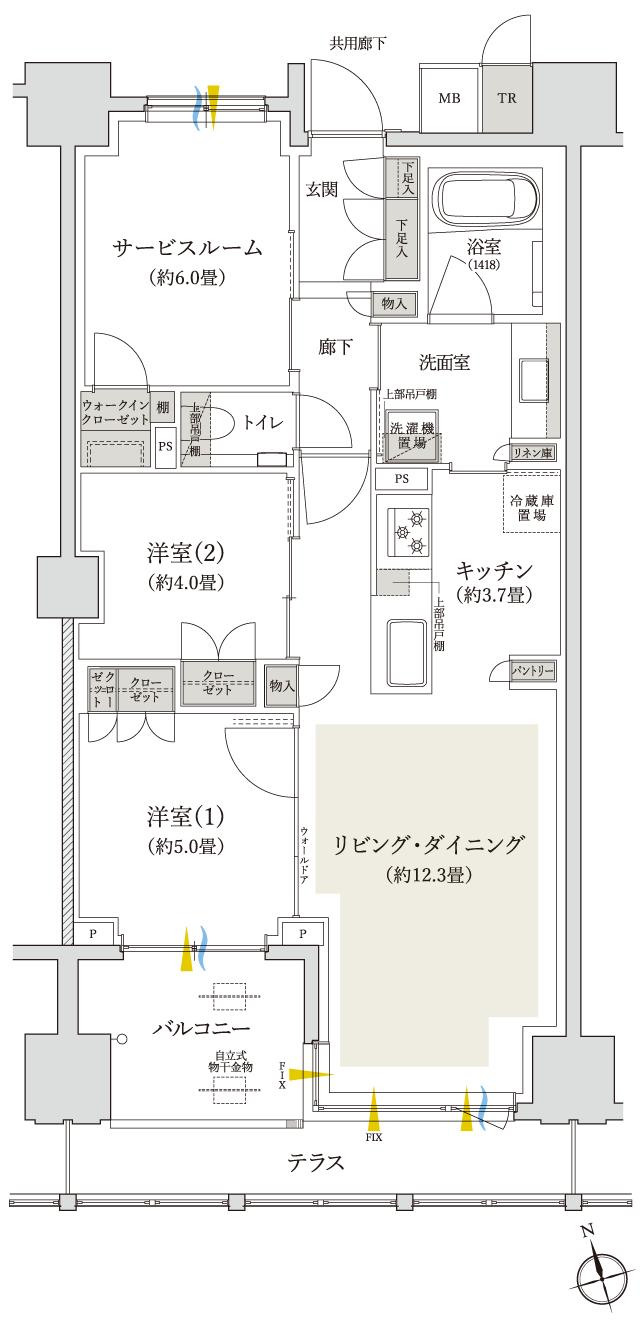バウス日暮里の間取り図　Et：2LDK+S+WIC